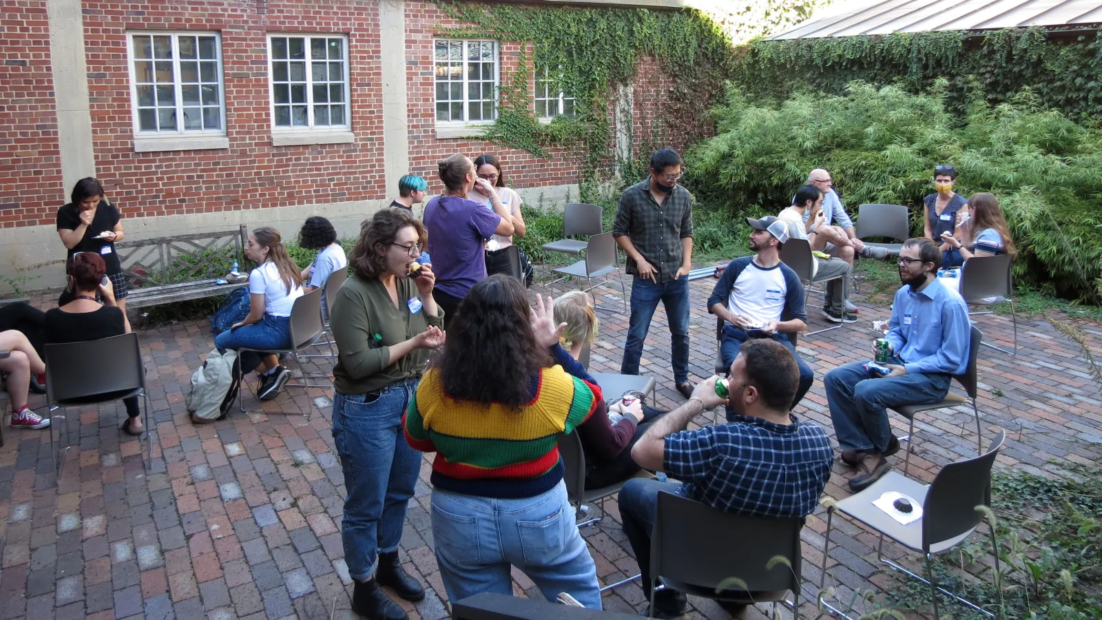 Department members in the Oxley courtyard at a welcome event