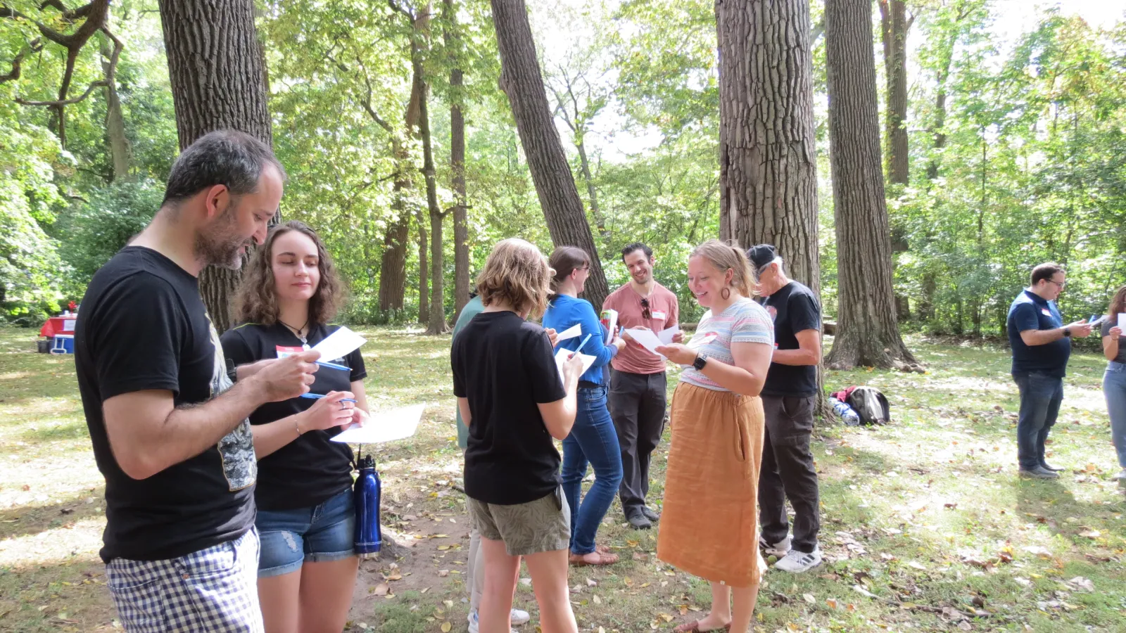 Department members playing a game at the welcome picnic in September