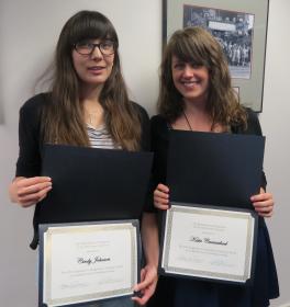Cindy Johnson and Katie Carmichael accept their awards