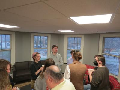 people mingling at the party