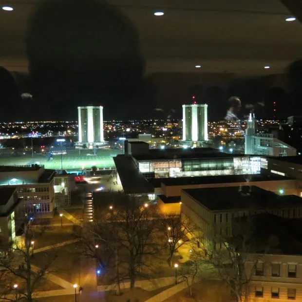 Nighttime view of campus