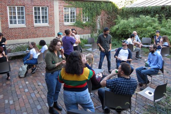Department members in the Oxley courtyard at a welcome event