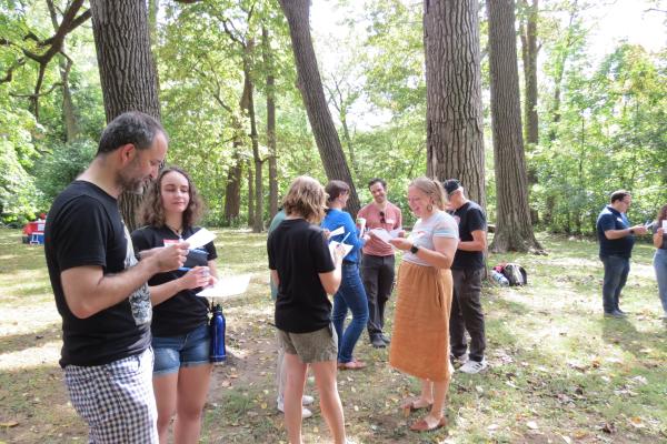 Department members playing a game at the welcome picnic in September