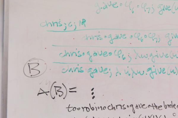 Whiteboard with syntax proof