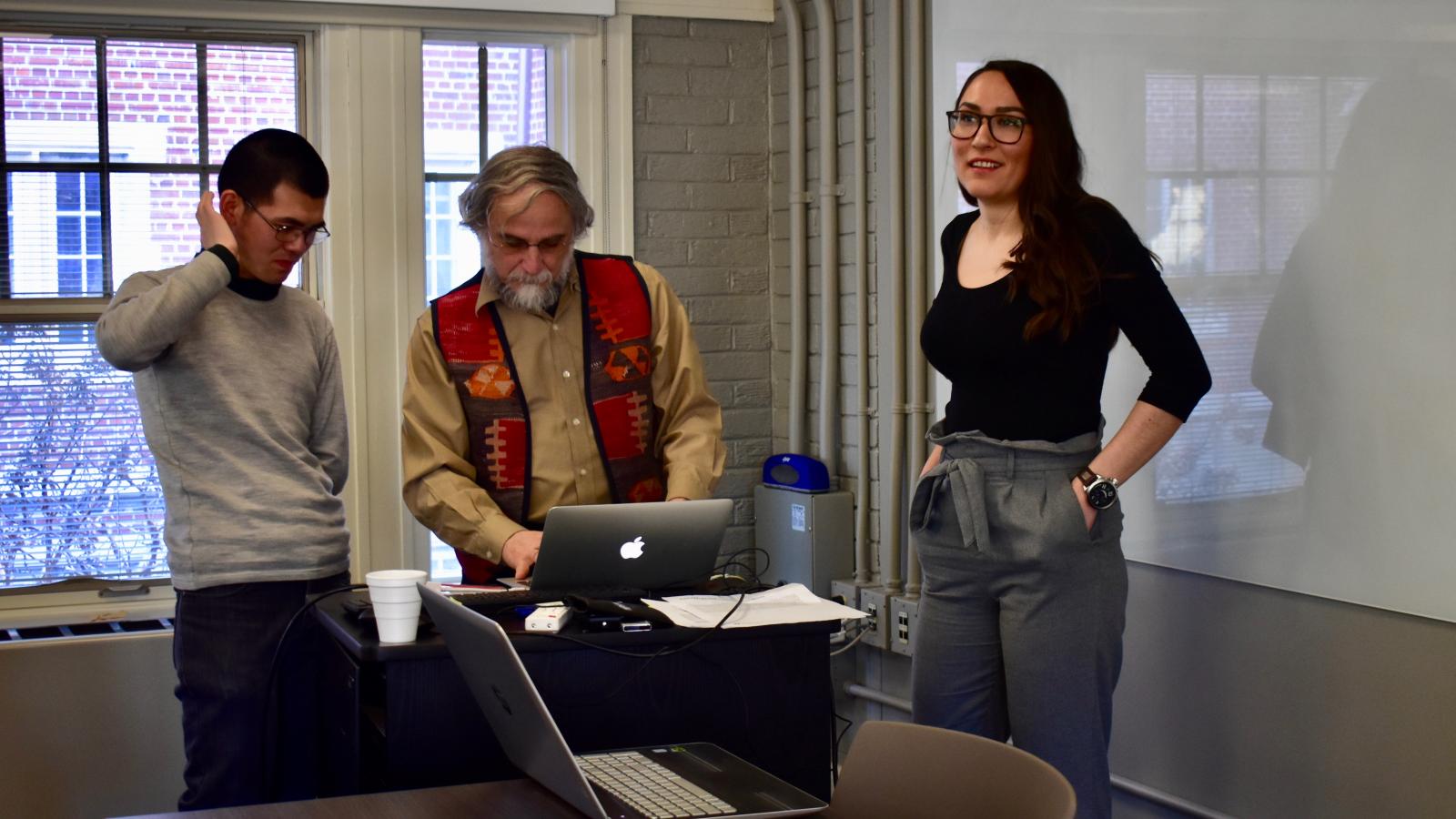 Brian Joseph with students Xhina Ndoci and Junyu Ruan 