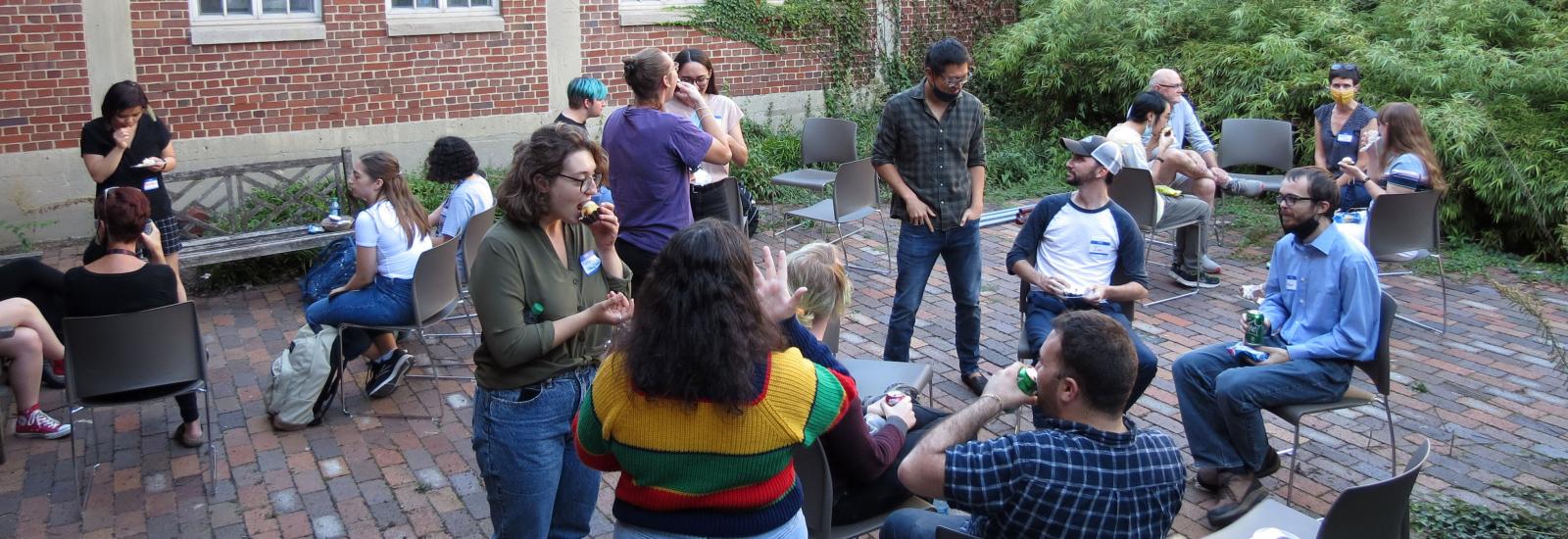 Department members in the Oxley courtyard at a welcome event