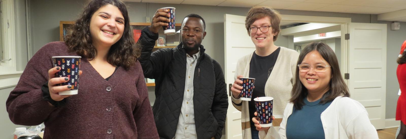 Students enjoying cocoa at the end-of-semester event